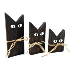 Set van 3 houten katten